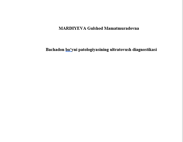 Bachadon bo‘yni patologiyasining ultratovush diagnostikasi