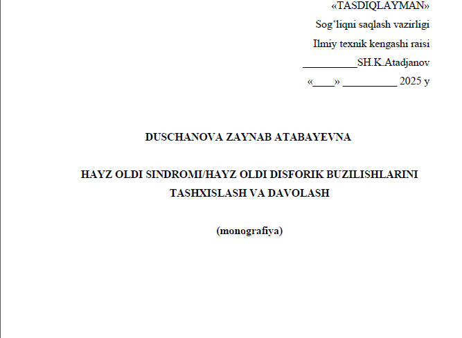 HAYZ OLDI SINDROMI/HAYZ OLDI DISFORIK BUZILISHLARINI TASHXISLASH VA DAVOLASH