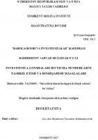   Investitsiya loyihalari bo’yicha tenderlarni tashkil etish va boshqarish masalalari