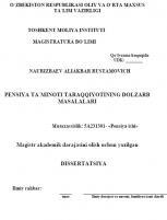 Pensiya ta`minoti taraqqiyotining dolzarb masalalari 