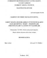 Jahon moliya bozorlaridan investitsiyalarni jlb qilishning shart-sharoitlari imkoniyatlari va asosiy yo`nalishlari