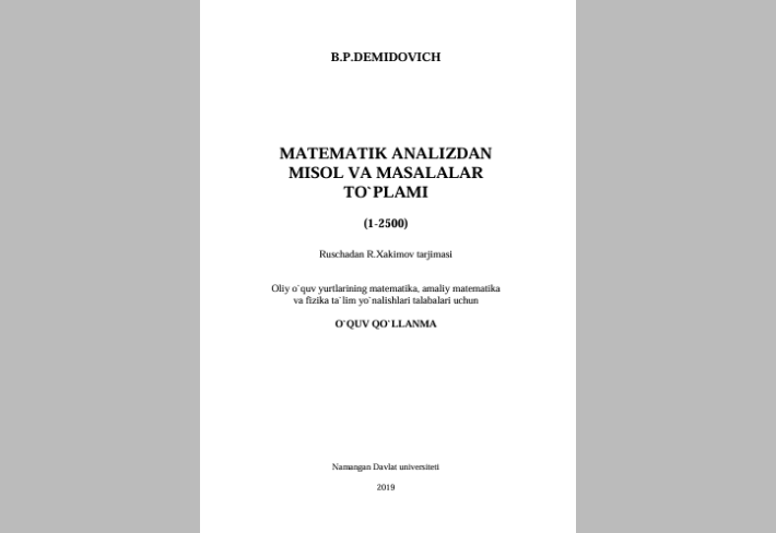 Matematik analizdan misol va masalalar to'plami.