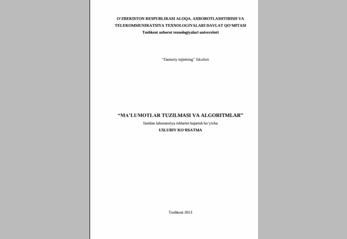  “Ma‟lumotlar tuzilmasi va algoritmlar”