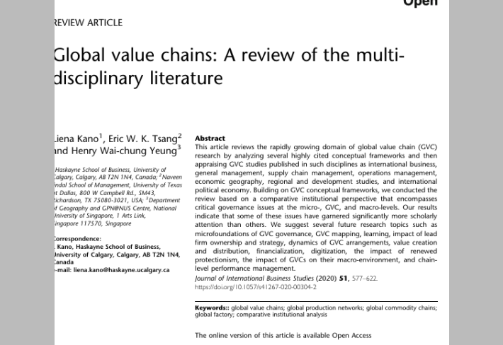 Global value chains: A review of the multi disciplinary literature
