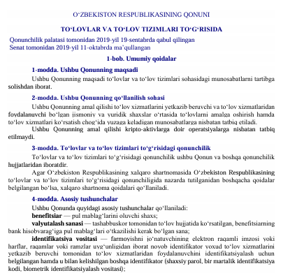 OʻLOVLAR VA TOʻLOV TIZIMLARI TOʻGʻRISIDA