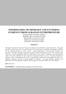 INFORMATION TECHNOLOGY USE PATTERNS:  EVIDENCE FROM ALBANIAN ENTREPRENEURS
