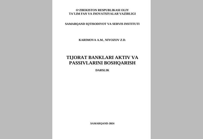 TIJORAT BANKLARI AKTIV VA  PASSIVLARINI BOSHQARISH