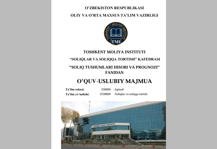 SOLIQ TUSHUMLARI HISOBI VA PROGNOZI