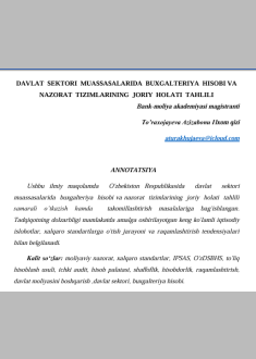 DAVLAT  SEKTORI  MUASSASALARIDA  BUXGALTERIYA  HISOBI VA  NAZORAT  TIZIMLARINING  JORIY  HOLATI  TAHLILI